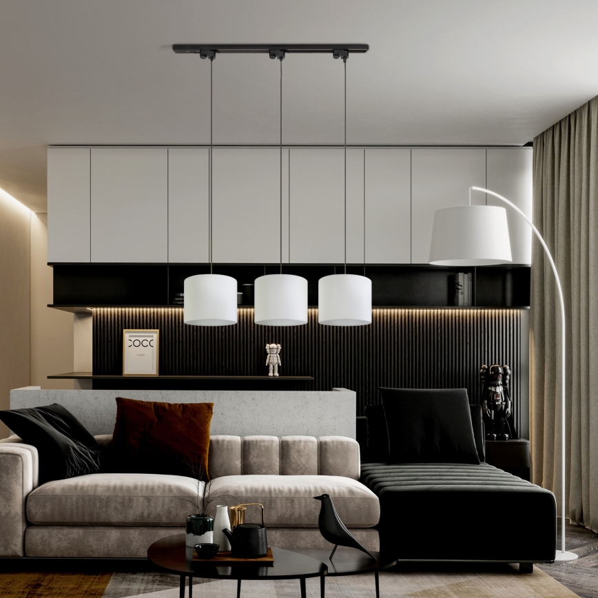 Luster na lanku do 1-fázového lištového systému TRACER 1xE27/15W/230V pr. 20 cm čierna/biela