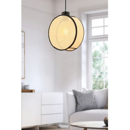 Luster na lanku DRUM 1xE27/60W/230V béžová/čierna