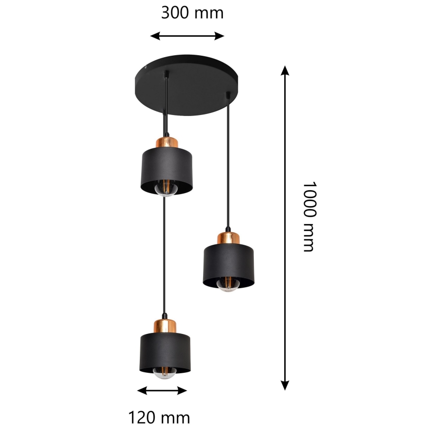 Luster na lanku EDISON 3xE27/15W/230V