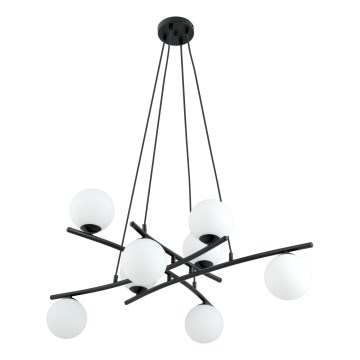 Luster na lanku ESSA 8xE14/10W/230V čierna/biela