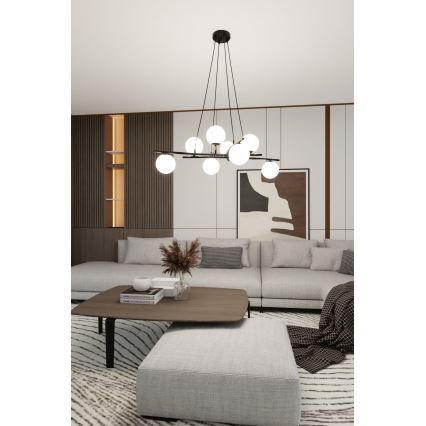 Luster na lanku ESSA 8xE14/10W/230V čierna/biela