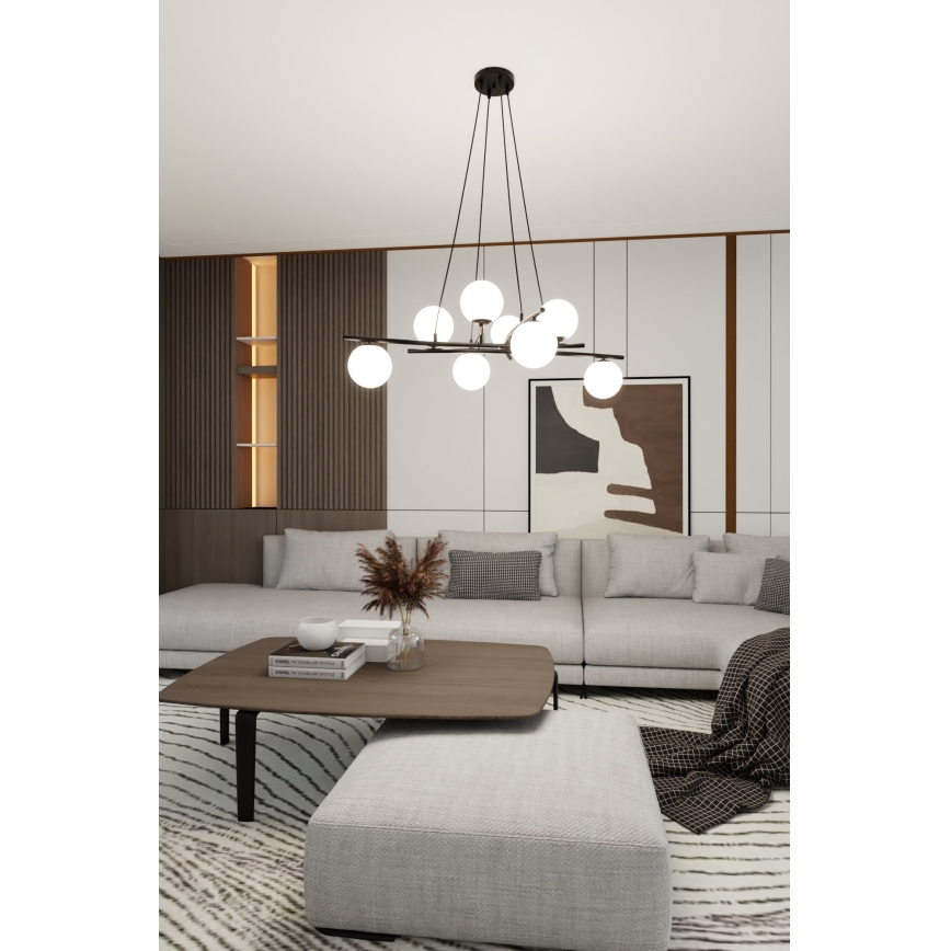 Luster na lanku ESSA 8xE14/10W/230V čierna/biela