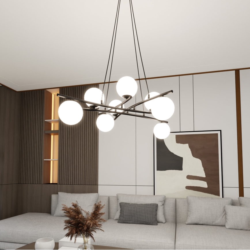 Luster na lanku ESSA 8xE14/10W/230V čierna/biela