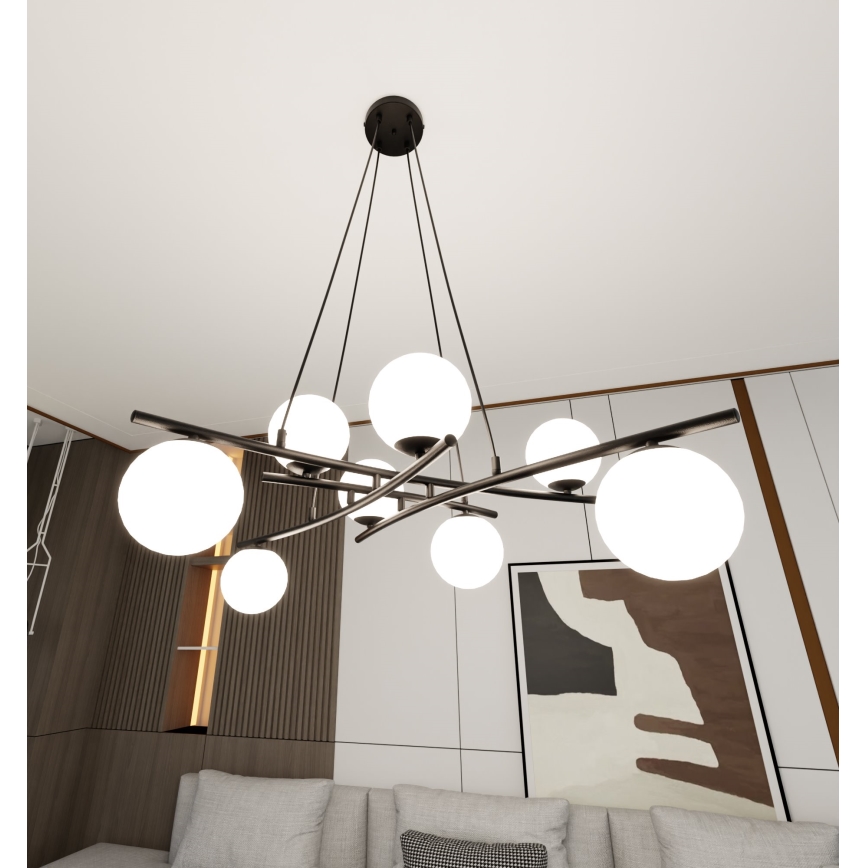 Luster na lanku ESSA 8xE14/10W/230V čierna/biela