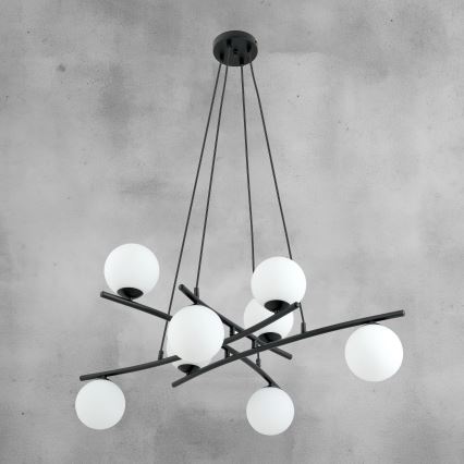Luster na lanku ESSA 8xE14/10W/230V čierna/biela