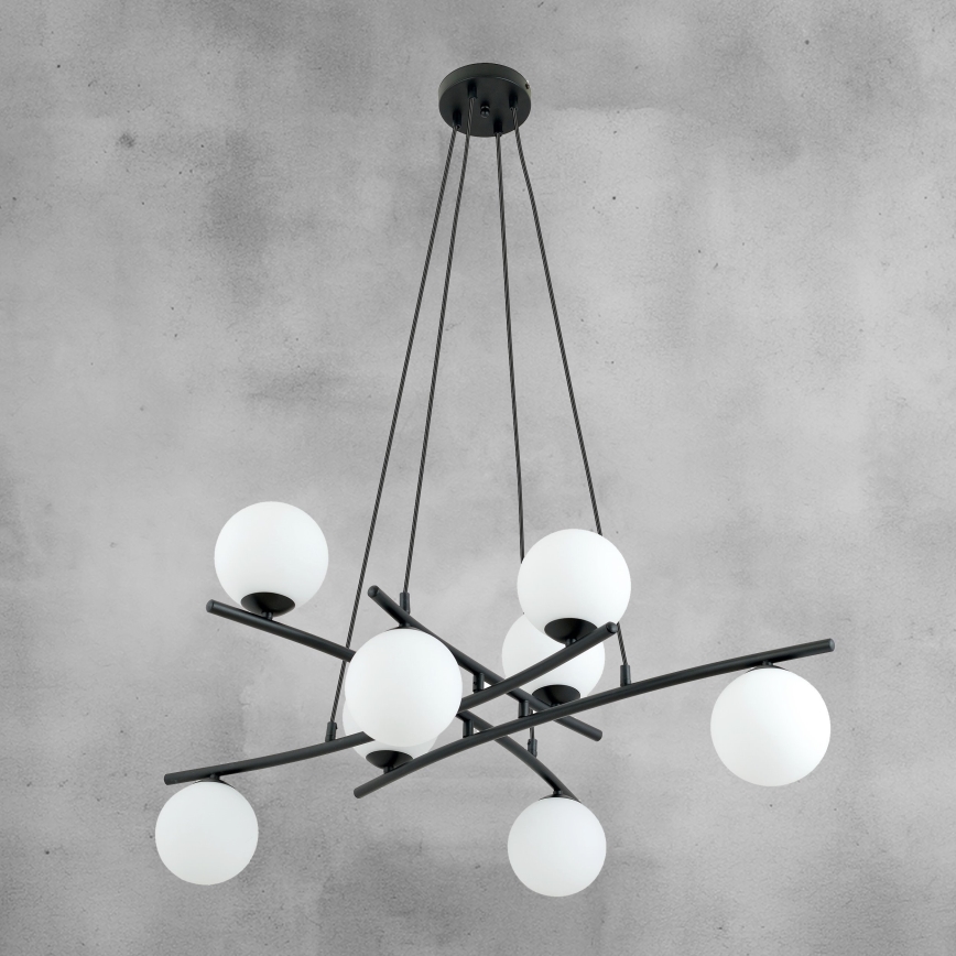Luster na lanku ESSA 8xE14/10W/230V čierna/biela