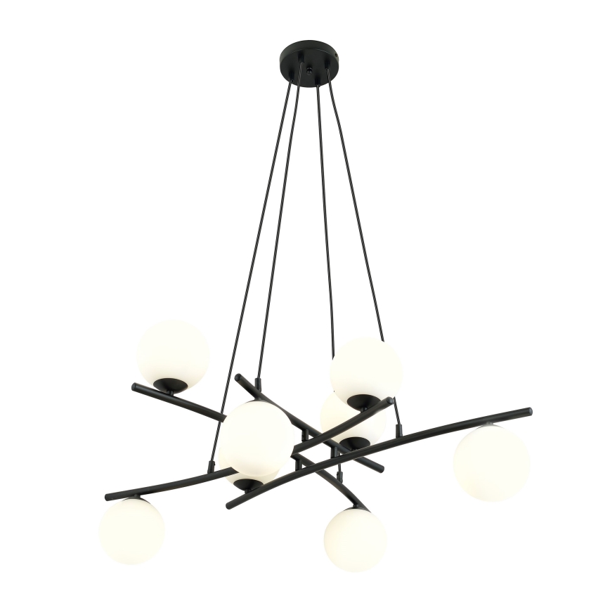 Luster na lanku ESSA 8xE14/10W/230V čierna/biela