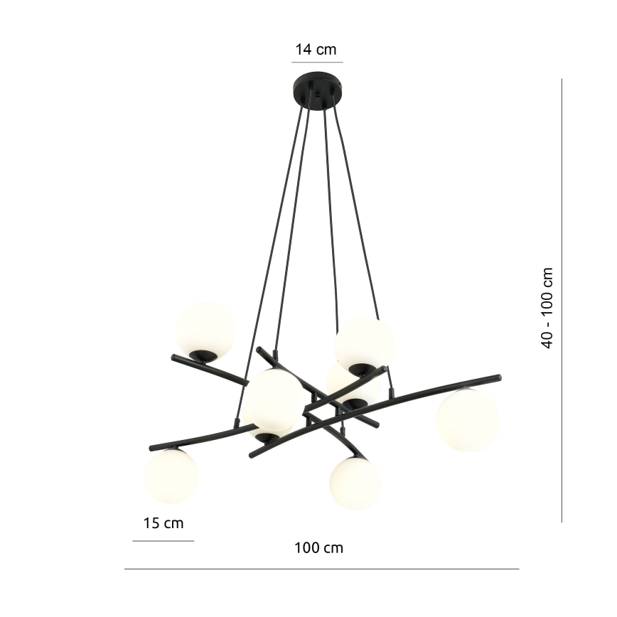 Luster na lanku ESSA 8xE14/10W/230V čierna/biela