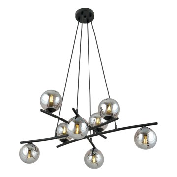 Luster na lanku ESSA 8xE14/10W/230V čierna/dymová
