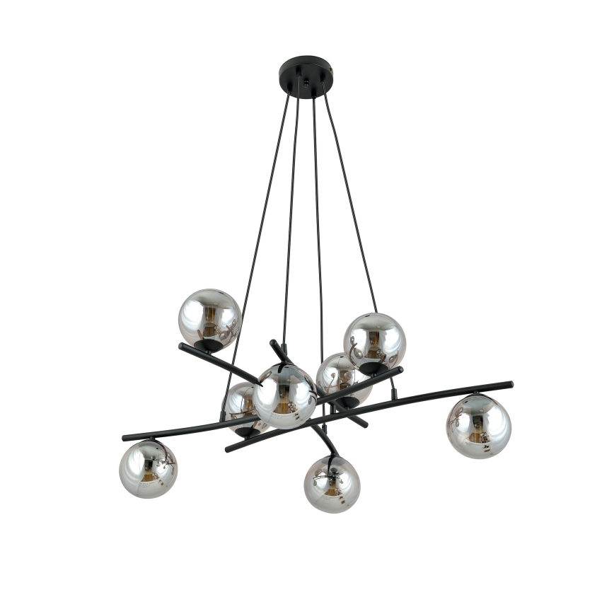 Luster na lanku ESSA 8xE14/10W/230V čierna/dymová