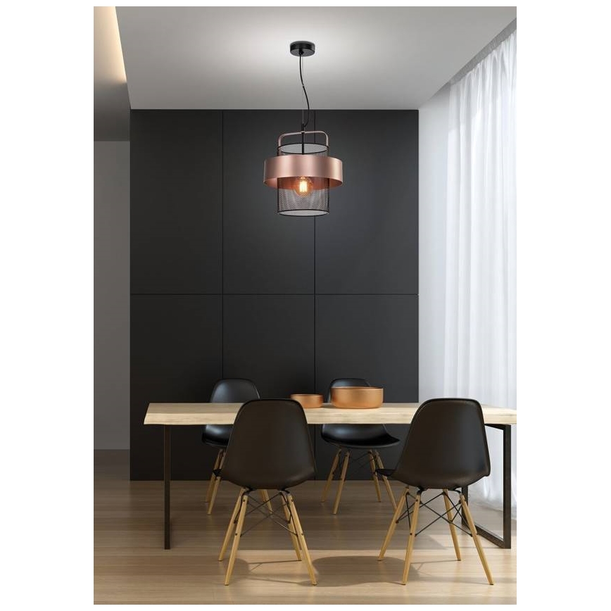 Luster na lanku FIBA 1xE27/60W/230V rose gold/čierna