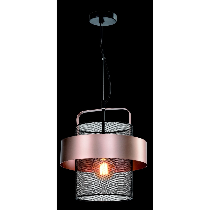 Luster na lanku FIBA 1xE27/60W/230V rose gold/čierna