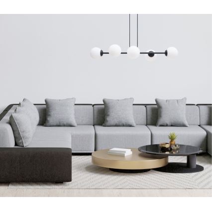 Luster na lanku FIRA 5xE27/60W/230V čierna