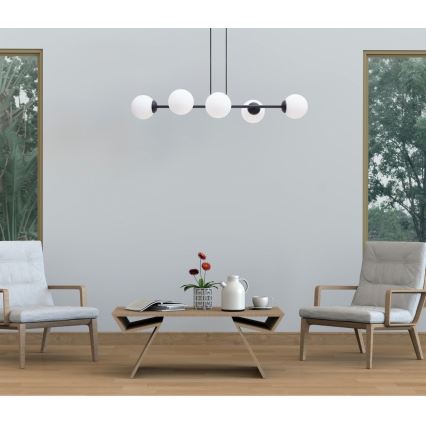 Luster na lanku FIRA 5xE27/60W/230V čierna