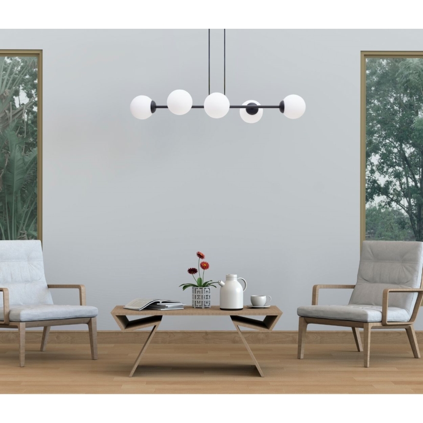 Luster na lanku FIRA 5xE27/60W/230V čierna