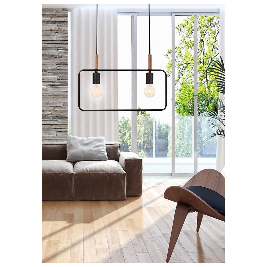 Luster na lanku FRAME 2xE27/60W/230V čierna