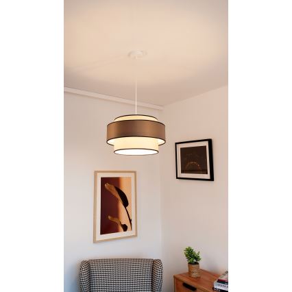 Luster na lanku GRACE 1xE27/60W/230V pr. 40 cm krémová/hnedá