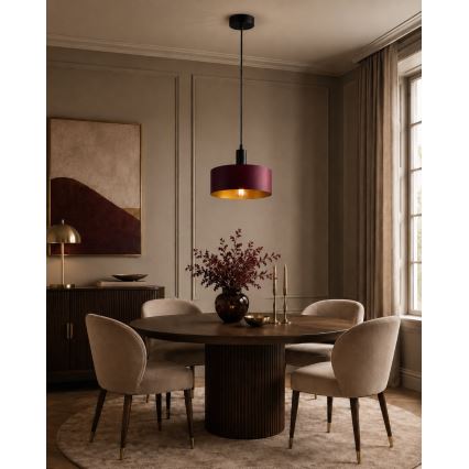 Luster na lanku HAKI 1xE27/60W/230V vínová/čierna