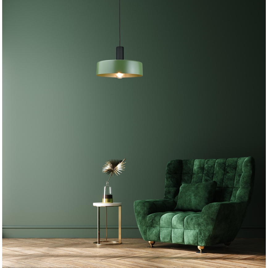 Luster na lanku HAKI 1xE27/60W/230V zelená/čierna