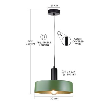 Luster na lanku HAKI 1xE27/60W/230V zelená/čierna