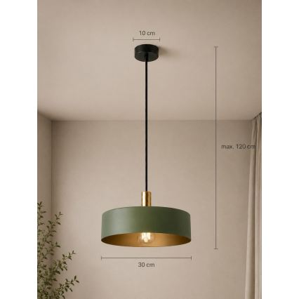 Luster na lanku HAKI 1xE27/60W/230V zelená/čierna/lesklý chróm