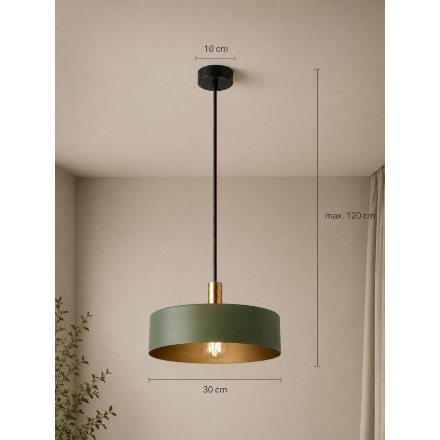 Luster na lanku HAKI 1xE27/60W/230V zelená/čierna/lesklý chróm