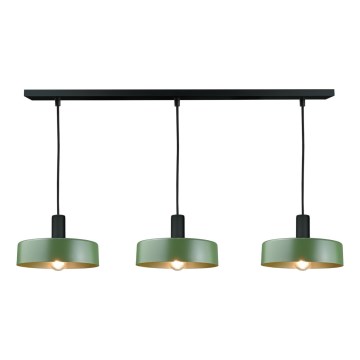 Luster na lanku HAKI 3xE27/60W/230V zelená/čierna