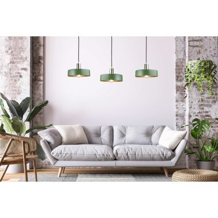 Luster na lanku HAKI 3xE27/60W/230V zelená/čierna/lesklý chróm