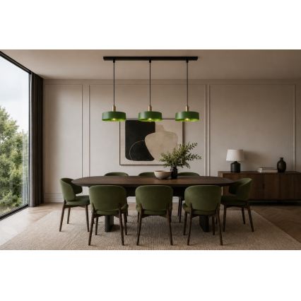 Luster na lanku HAKI 3xE27/60W/230V zelená/čierna/lesklý chróm