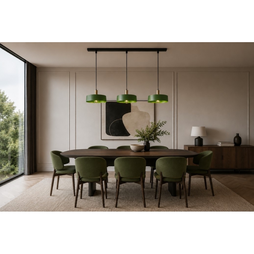 Luster na lanku HAKI 3xE27/60W/230V zelená/čierna/lesklý chróm