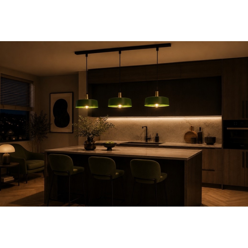 Luster na lanku HAKI 3xE27/60W/230V zelená/čierna/lesklý chróm