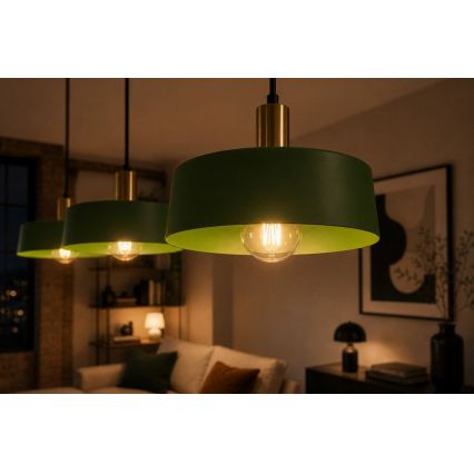 Luster na lanku HAKI 3xE27/60W/230V zelená/čierna/lesklý chróm