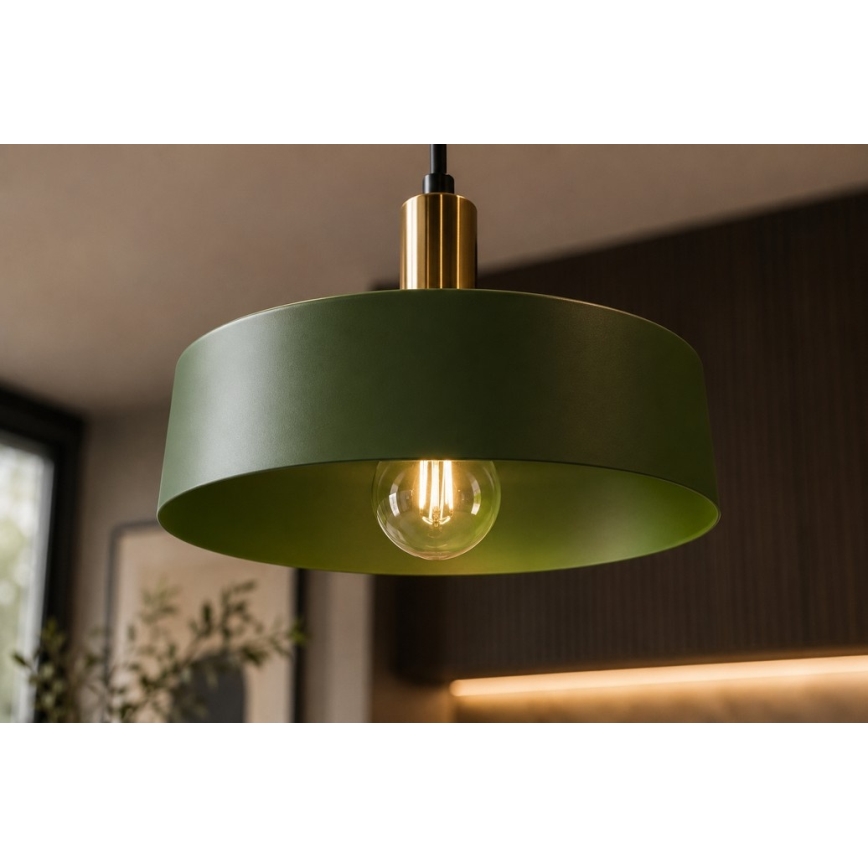 Luster na lanku HAKI 3xE27/60W/230V zelená/čierna/lesklý chróm