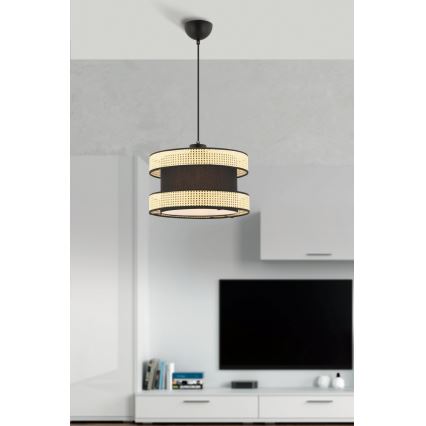 Luster na lanku HALO 1xE27/60W/230V čierna/bežová