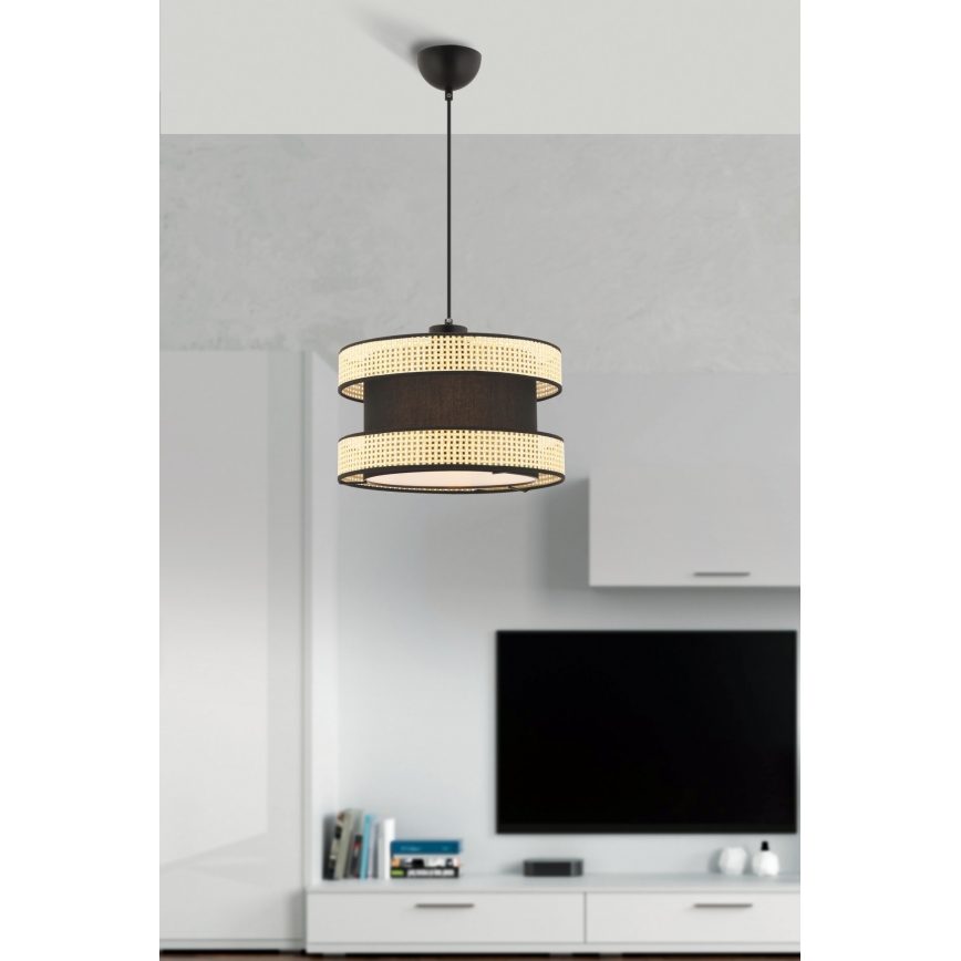 Luster na lanku HALO 1xE27/60W/230V čierna/bežová