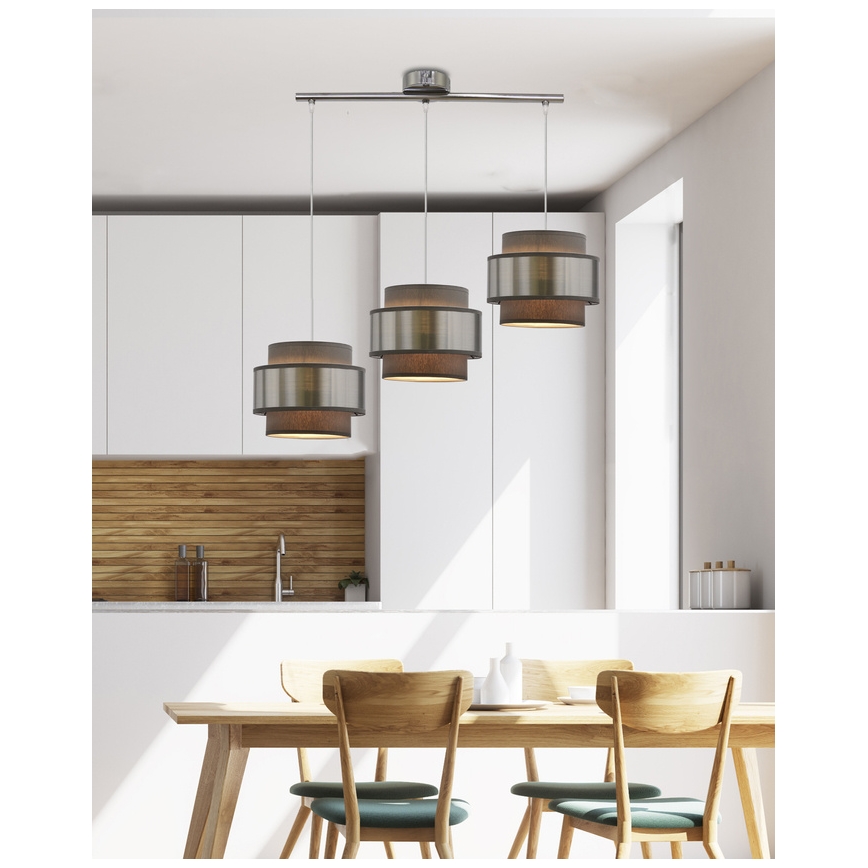 Luster na lanku HARE 3xE27/60W/230V šedá/matný chróm