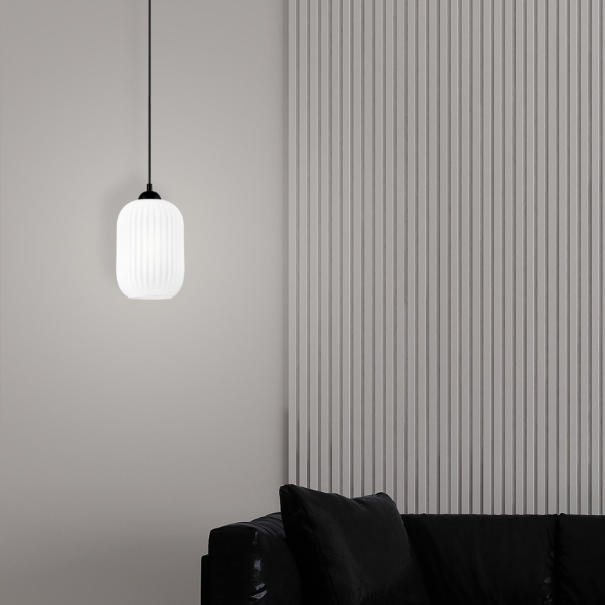 Luster na lanku HARMA 1xE27/15W/230V pr. 14 cm biela/čierna