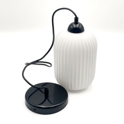 Luster na lanku HARMA 1xE27/15W/230V pr. 14 cm biela/čierna