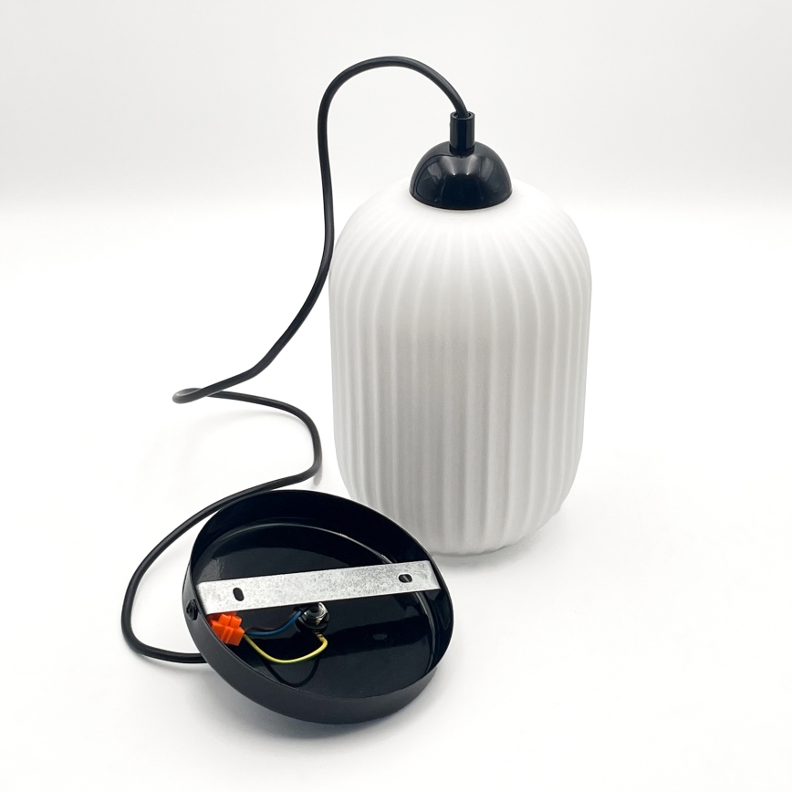 Luster na lanku HARMA 1xE27/15W/230V pr. 14 cm biela/čierna