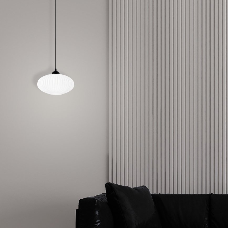 Luster na lanku HARMA 1xE27/15W/230V pr. 25 cm biela/čierna