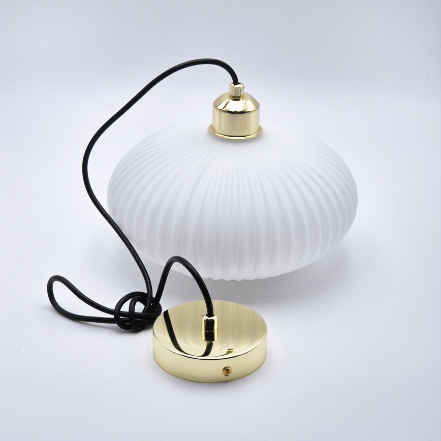 Luster na lanku HARMA 1xE27/15W/230V pr. 25 cm biela/zlatá