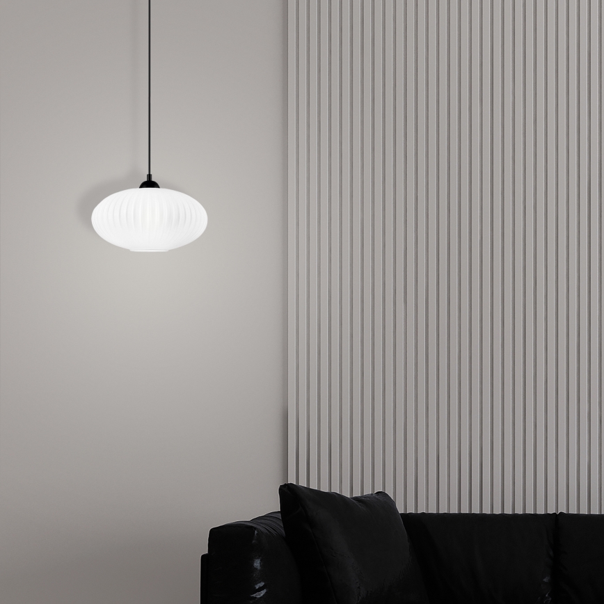 Luster na lanku HARMA 1xE27/15W/230V pr. 30 cm biela/čierna