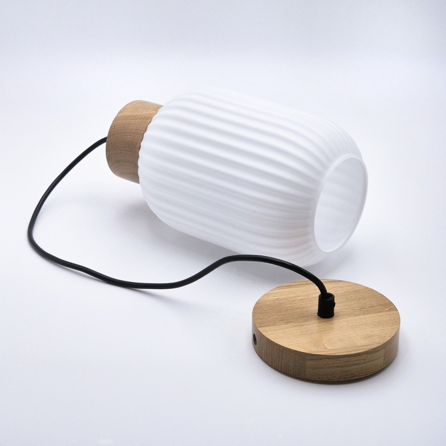 Luster na lanku HARMONY 1xE27/15W/230V pr. 14 cm biela/dub