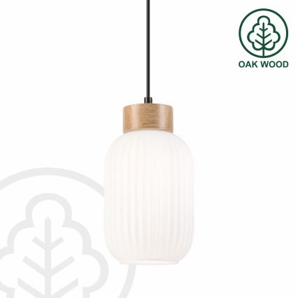 Luster na lanku HARMONY 1xE27/15W/230V pr. 14 cm biela/dub