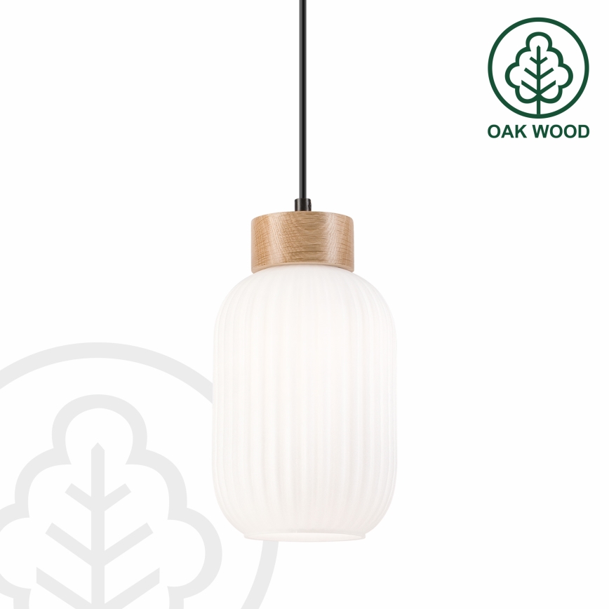 Luster na lanku HARMONY 1xE27/15W/230V pr. 14 cm biela/dub