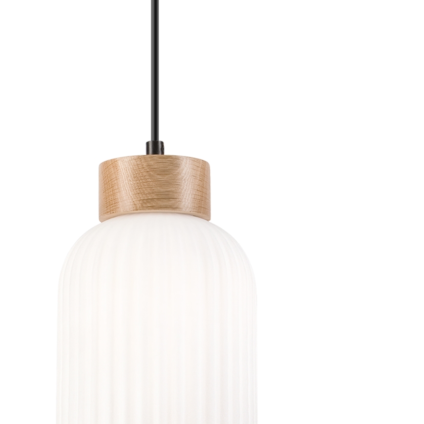 Luster na lanku HARMONY 1xE27/15W/230V pr. 14 cm biela/dub