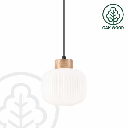 Luster na lanku HARMONY 1xE27/15W/230V pr. 20 cm biela/dub