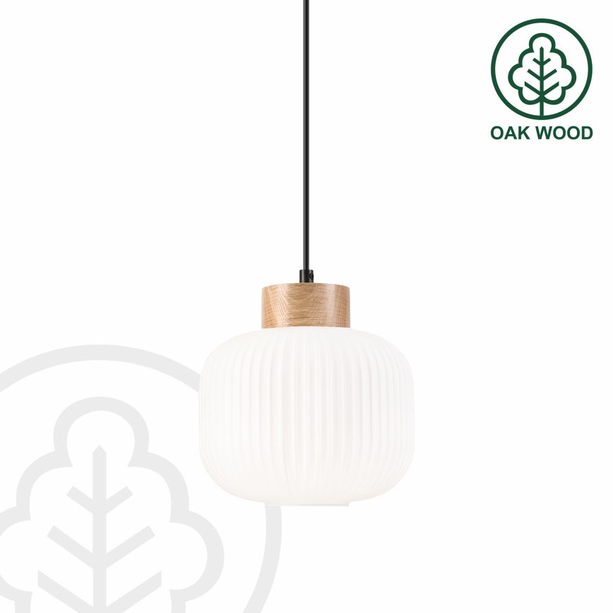 Luster na lanku HARMONY 1xE27/15W/230V pr. 20 cm biela/dub