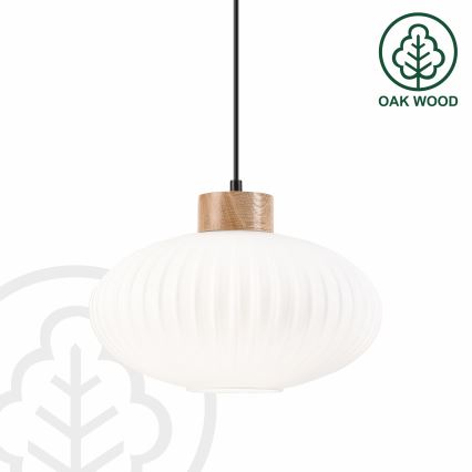 Luster na lanku HARMONY 1xE27/15W/230V pr. 30 cm biela/dub