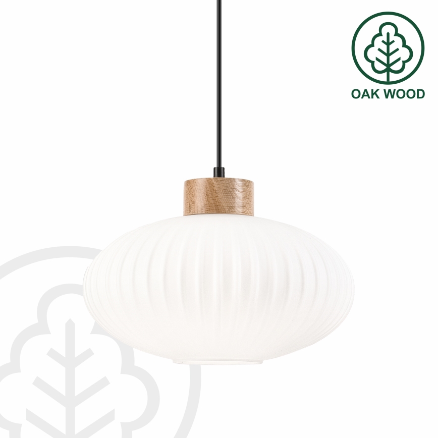 Luster na lanku HARMONY 1xE27/15W/230V pr. 30 cm biela/dub